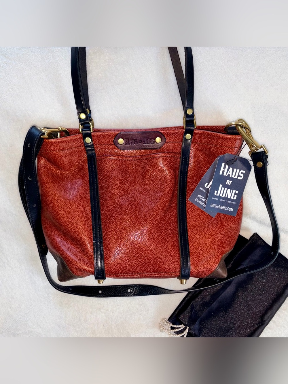HAUS of JUNG Designer Leather Convertible Basic Tote Satchel Bag NWT!
